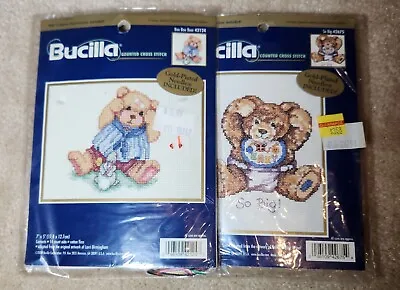 Vintage Bucilla Counted Cross Stitch Teddy Bear  So Big  Boo Boo Bear Set Of 2 • $19.95