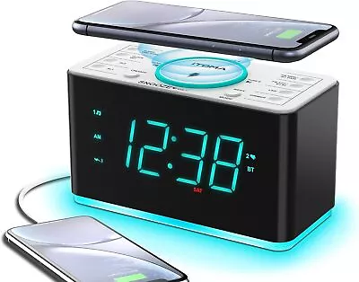 Digital Dual Alarm Clocks Desktop Bedside LED Clock With Wireless Charger AU • $69.99