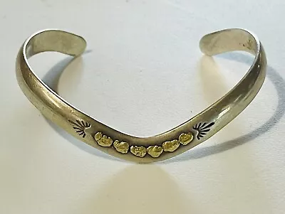 Vintage SW American 925 Sterling Silver Lucky Nugget 22k Cuff Bracelet 12.7g • $75