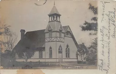 H64/ Oak Harbor Ohio RPPC Postcard 1908 Disciple Church Building • $27.60