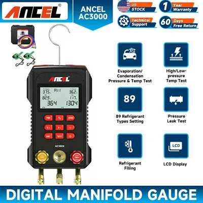 ANCEL AC3000 Digital Manifold Gauge Meter Leak Test Air Conditioner Refrigerant • $125.99