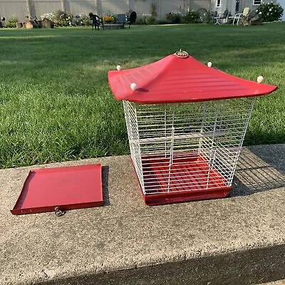 Vintage Metal Wire Bird Cage Japan Red Square Antique 1950’s 15” X 15” X 17” • $69