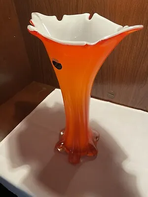 Collectible Large MCM Atomic Orange Art Glass Swung Vase VIMAX Italy GORGEOUS • $80