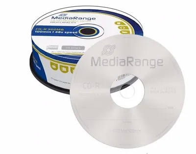 25 MediaRange Branded Blank CD R Discs 48x 100 Min 900MB 100 Minutes CD-R MR222 • £12.99