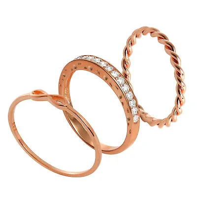 £32 • Buy Rose Gold Plated Sterling Silver Infinity Twisted CZ Stacking Rings Set
