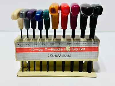 10pc SAE 3/32” To 3/8” Colored T-Handle Hex Allen Wrench Key Set W/ Metal Holder • $29.99