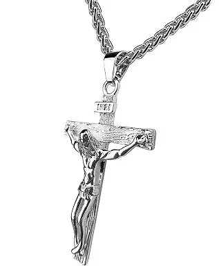 $7.39 • Buy Men's Stainless Steel Jesus Christ Crucifix Cross Pendant Chain Necklace Gift US