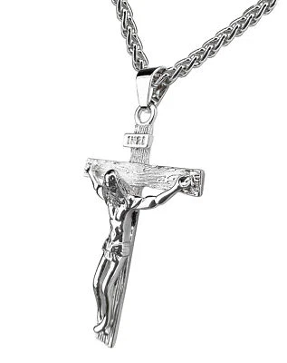 $7.39 • Buy Men's Stainless Steel Jesus Christ Crucifix Cross Pendant Chain Necklace Gift US
