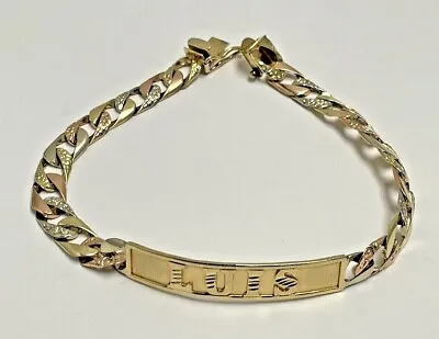 14k Tri Color Gold Solid Mens Nugget Cuban Luis Name ID Bracelet - 8.5  • $1299.95