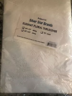 Silver Star Brands White Floral Tablecover Vinyl 54 X72  Oblong • $18