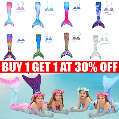 Kids Girl Mermaid Tail Swimmable Bikini Set Swimsuit Swimming Costume For Girls • £13.06