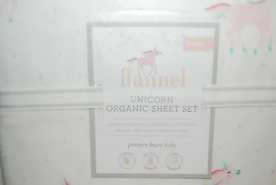 NEW Pottery Barn Kids Organic Flannel Rainbow Unicorn TWIN Sheet Set Pink Horse  • $59