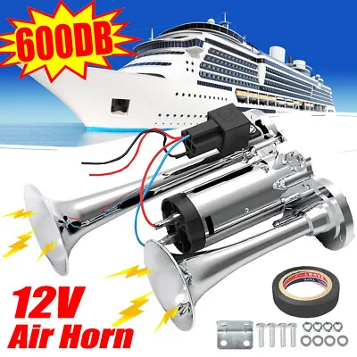 12V 600DB Dual Trumpet Speaker Car Air Horn Dual Tone Boat Lorry Truck Train UK • £14.79