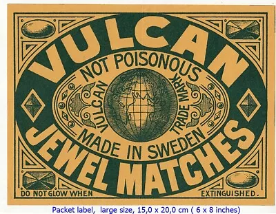 Safety Matches Matchbox Labels Made In Sweden Vulcan Jewel Matches RARE! • $39.99