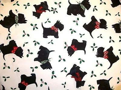  Mary Engelbreit Christmas Medium Scottie Dogs Scarf On White Cotton Fabric Fq • $4.95