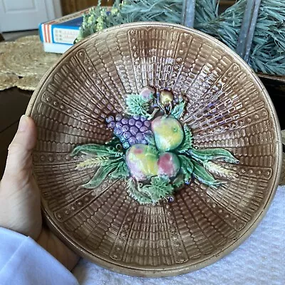Antique Majolica Fruit Bowl With Basketweave • $15