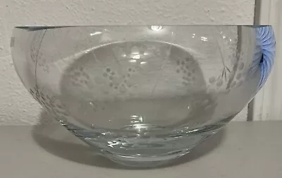 Krosno Poland Crystal Bowl Milled Top Etched Dots Heavy Thick Art Glass Dish • $3