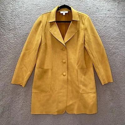 MAGASCHONI Trench Coat Women's Size L Mustard Yellow Faux Leather Deep Pockets • $37.36