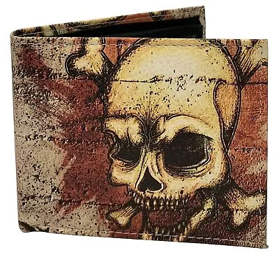 Skull & Crossbones Men's Wallet Bi-Fold Faux Leather 6 Credit Card Slots & Flap • $10.93