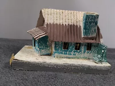 Vintage Christmas Putz Cardboard Mica Teal W/ Brown Roof House Japan • $10.99