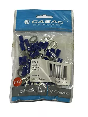 50 X Cabac Blue Ring Terminal RT2-8 Eye Crimp Lug 8mm Stud  • $14