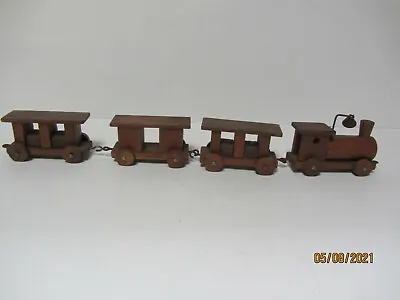 Vintage Loquai Holzkunst Wooden Train Set - 4 Pieces METAL BELL HAS LABEL • $9.99