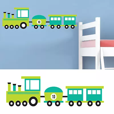 £7.99 • Buy Childrens/Kids Bedroom Wall Train Carriage Boys Green Sticker Decal 