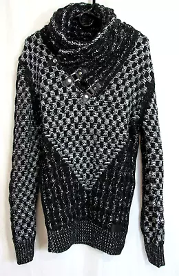 Leif Nelson Black & White Knitted Pullover Shawl Turtleneck Sweater Size M EUC • $34.97