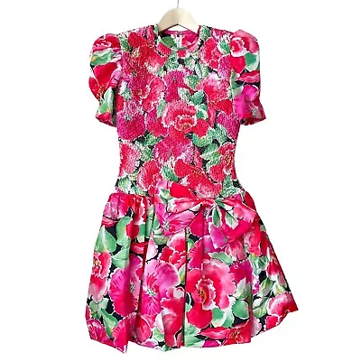 Vtg 80s 90s Opening Night Floral Party Dress Bubble Hem Puff Sleeve Prom Sz 3 4 • $130.50