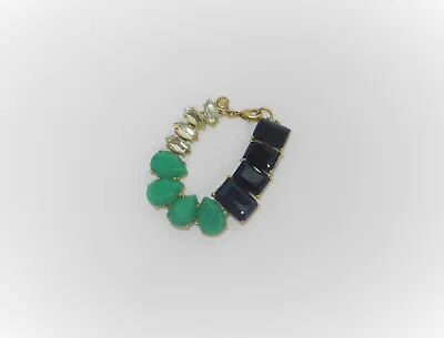 J. Crew Crystal And Stone Bracelet Dark Blue Green Clear Gold Signed • $9.99