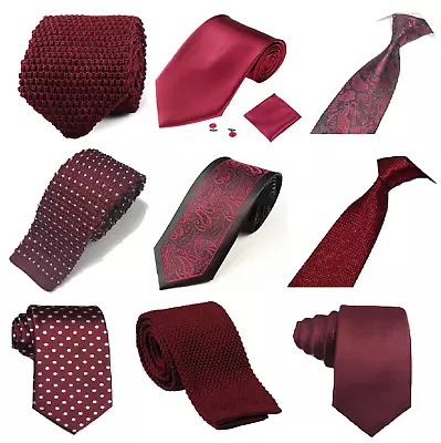 £4.99 • Buy Wine Red Burgundy Collection Woven Paisley Silky Knitted Satin Tie Wedding Lot