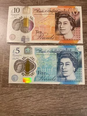British Pounds £5+ £10 England Cir Banknotes Queen Elizabeht Ii Currency Bill • $40