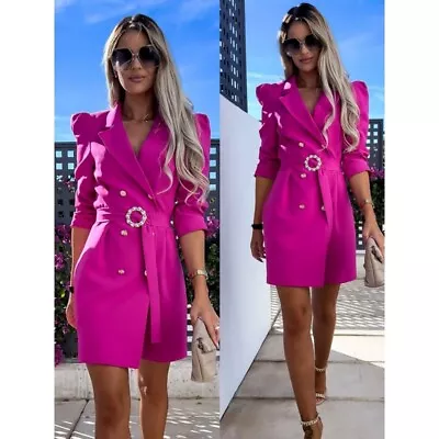 Double Breasted Mini Blazer Fashionable New Suit Jacket Dress With Belt • £21.99