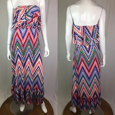 $188 T-bags LA Anthropologie Medium Chevron Jersey Ruffled Strapless Maxi Dress • $30