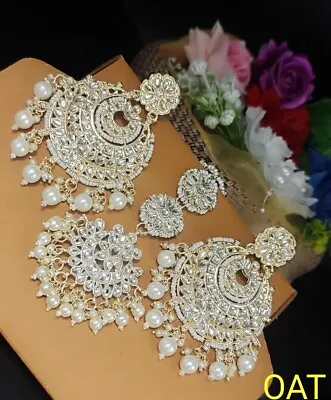 $16.19 • Buy Bollywood Bridal Indian Pearl Gold Plated Kundan Mang Tikka Earrings Jewelry Set