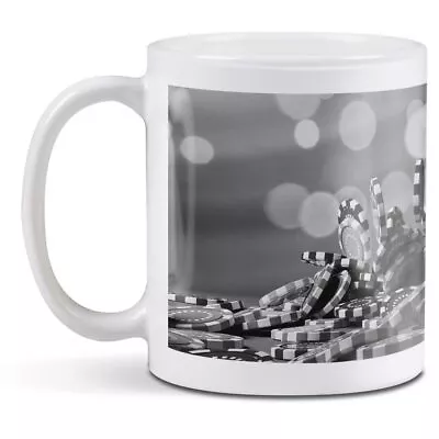 White Ceramic Mug - BW - Casino Poker Chips Gambling #42658 • £8.99