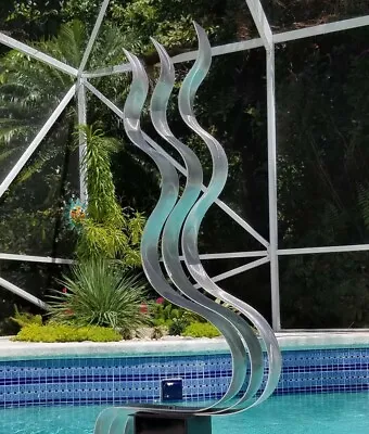 STUNNING! Large Silver Black Metal Sculpture Indoor Outdoor Art Decor Jon Allen • $360