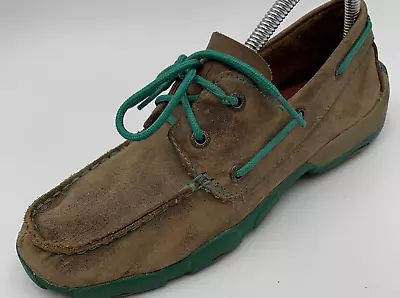 VTG Twisted X Womens Shoes Sz 5.5M Boat Leather Brown Teal Driving Walking Camp • $18.99