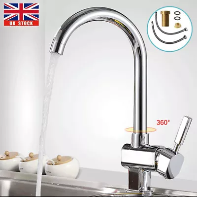 Kitchen Sink Mixer Taps Swivel Spout Single Lever Tap Mono Chrome Modern Faucet • £15.19