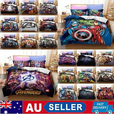 3D Marvel Avengers Superhero Bedding Set Duvet Cover Double Queen Xmas Gifts AU • £22.47