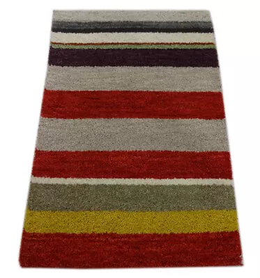 Gabbeh Carpet 61x92 CM Hand Knotted ~100% Wool~ Red Beige Gold Blue M28 • £61.56