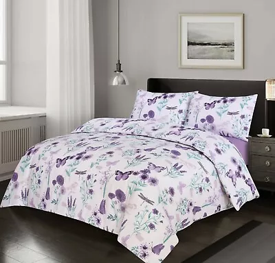 £13.99 • Buy Reversible Duvet Cover 4 Pcs Bedding Set Single Double King Size + Fitted Sheet