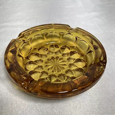 Vintage Anchor Hocking Amber Glass Ashtray MCM Starburst Fairfield 6.25 Inch • $9