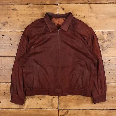 Vintage Leather Jacket XL 80s USA Made Brown Zip • $42.99