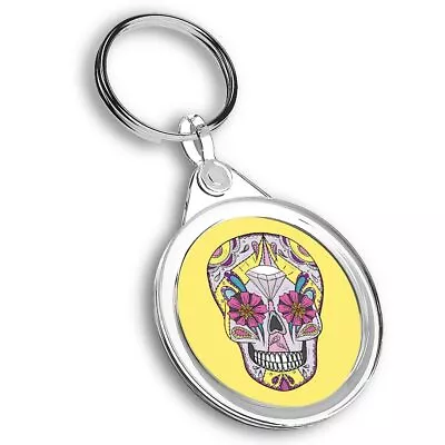 1x Round Keyring Mexican Sugar Skull Floral #61183 • £4.99