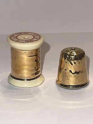 Vintage Arcadia Miniature Thimble & Thread Salt And Pepper Shakers • $15