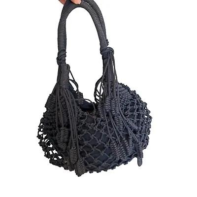 Monserat De Lucca Belen Knotted Tote Bag Purse Hobo Navy Blue Macrame Open Weave • $49.99