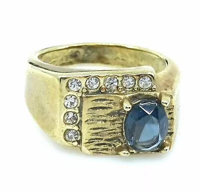 Mens Chunky Statement Ring With Clear And Dark Blue Stones Size 7.25 7 1/4 • $29.99