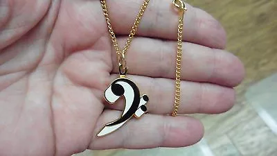 (M330-B) Red White Or Blue BASS CLEF MUSIC NOTE GOLD Pendant Jewelry NECKLACE • $22.90