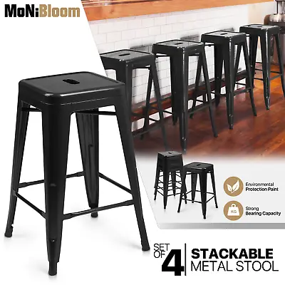 4x Stackable Metal Bar Stool Kitchen Dining Chair Counter Height Seat W/Footrest • $138.99